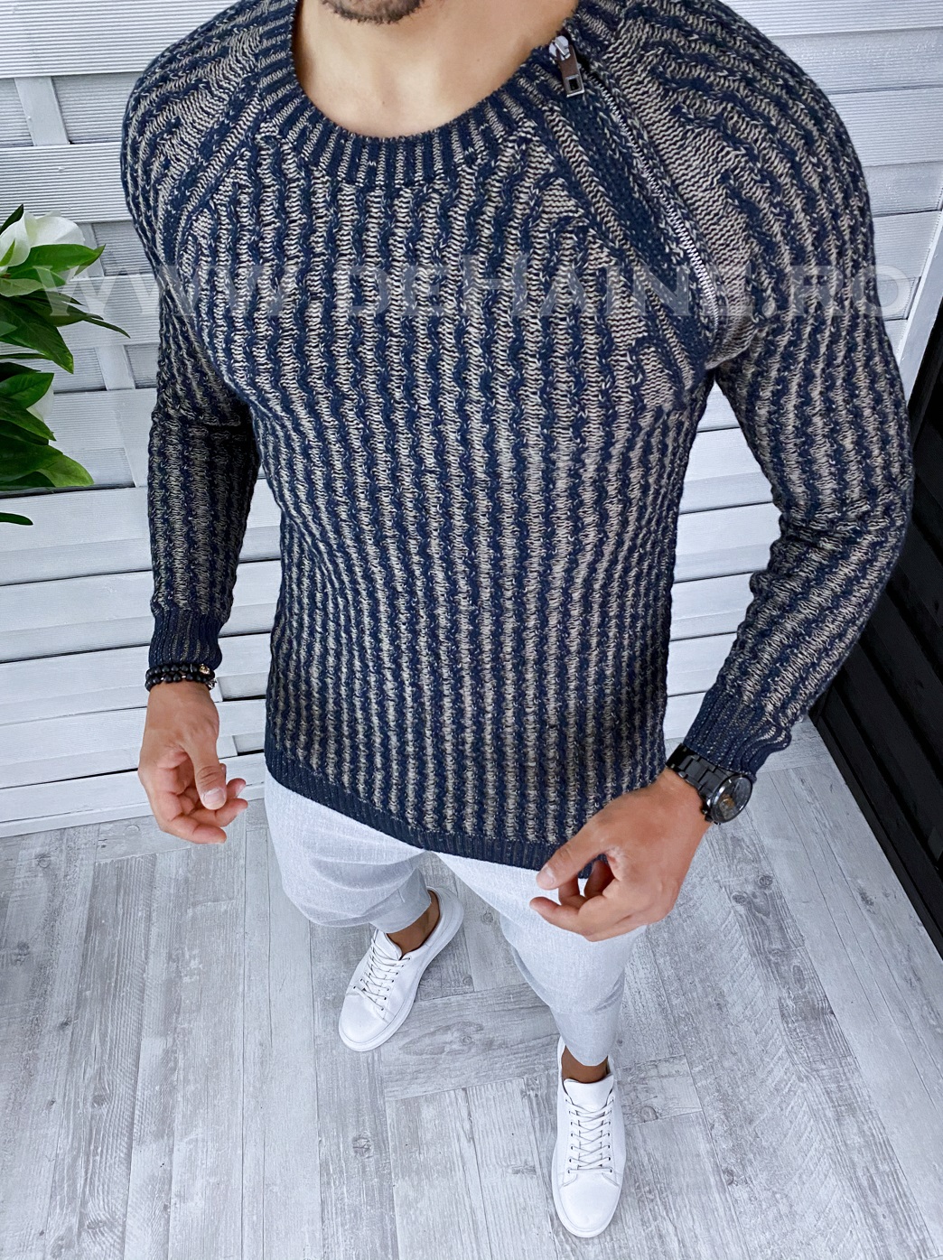 Pulover barbati gros slim fit bleumarin t3711 93-1*